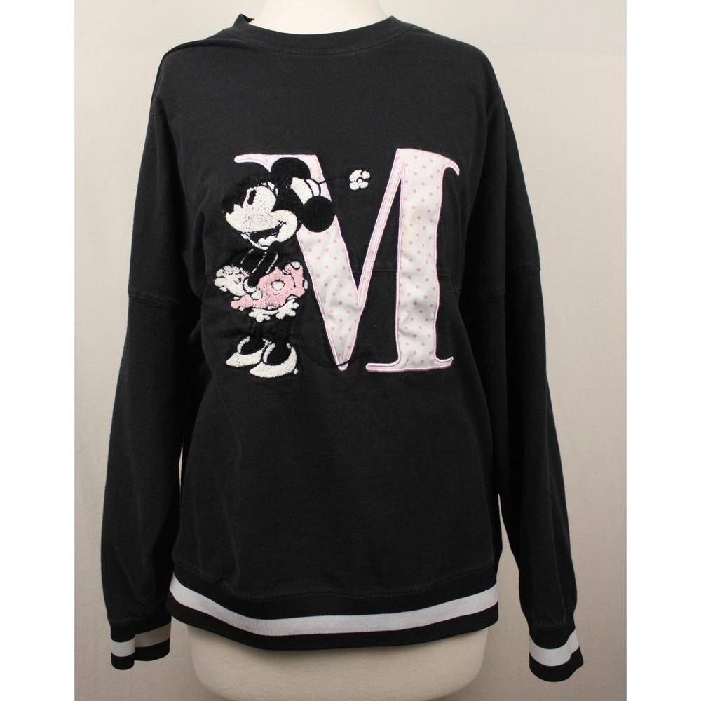 Disney Minnie Mouse Spirit Jersey XL Black Pink Polka Dot Logo Sweatshirt